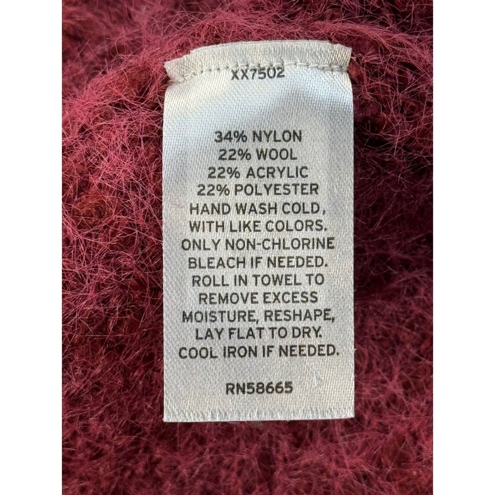 Open Edit Fuzzy Eyelash Wool Blend Mock Neck Sweater Burgundy Large XX7502 - Picture 6 of 8